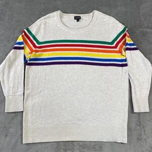 Torrid Women's Plus Size Rainbow‎ Stripe Crew Neck Pullover ComfySweater
